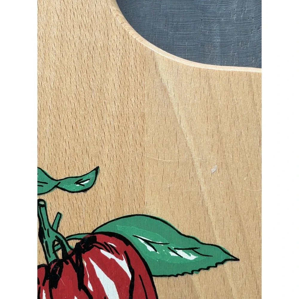 Vintage Wooden Cutting Board Hand Painted Red Bell Pepper Kitchen Decor Handle